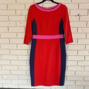 Boden Sheath Dress 3/4 Sleeve Colorblock Ribbed Stretch Fully Lined Size 10 P